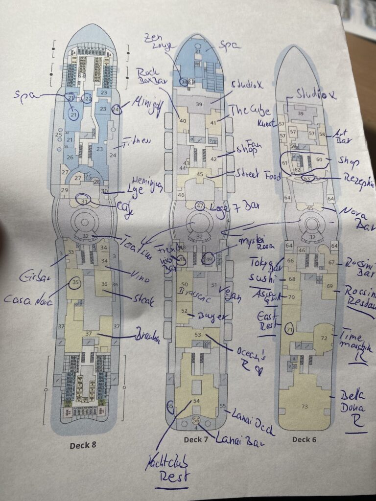 Deckplan eines AIDA Kreuzfahrtschiffes