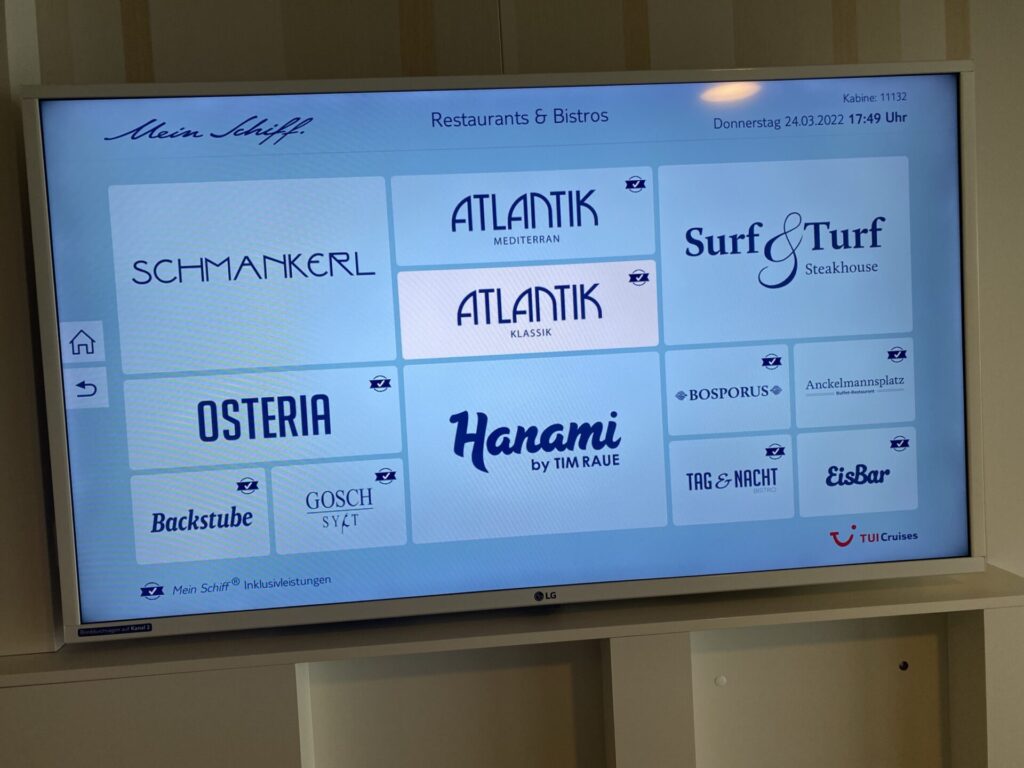 Bord-TV von einem Kreuzfahrtschiff