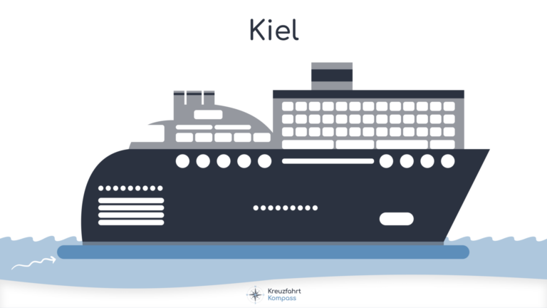 Darstellung eines Kreuzfahrtschiffes auf offener See mit markiertem Kiel