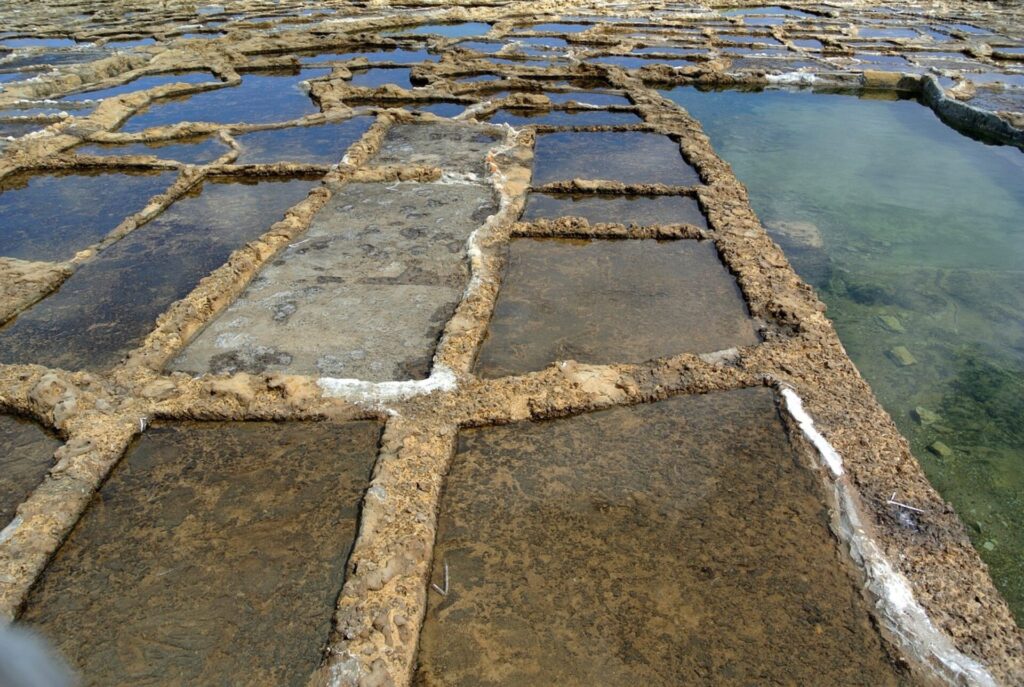 Salzpfannen auf Gozo in Malta