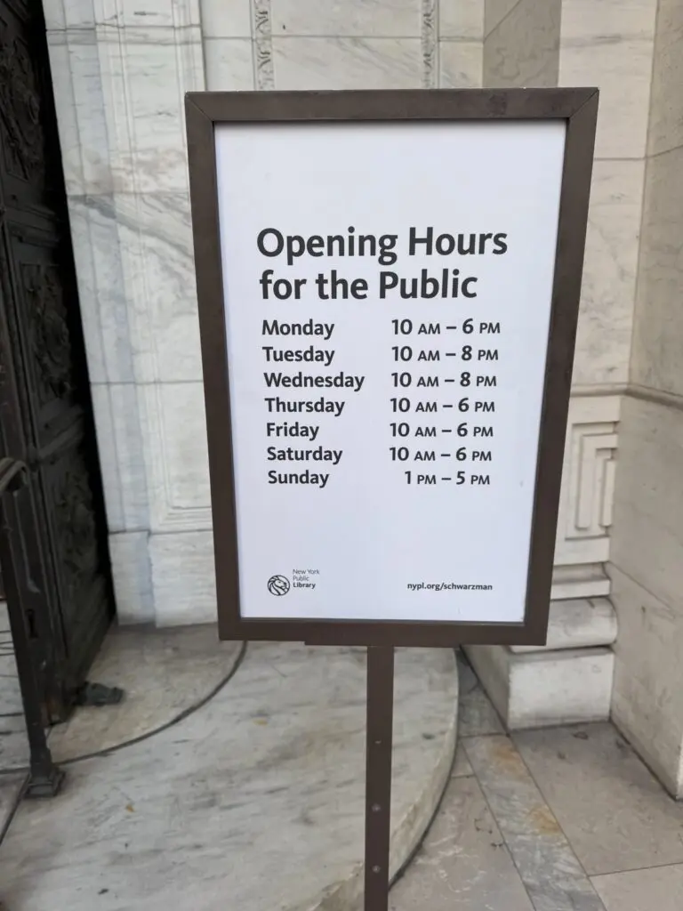Public Library in New York Öffnungszeiten