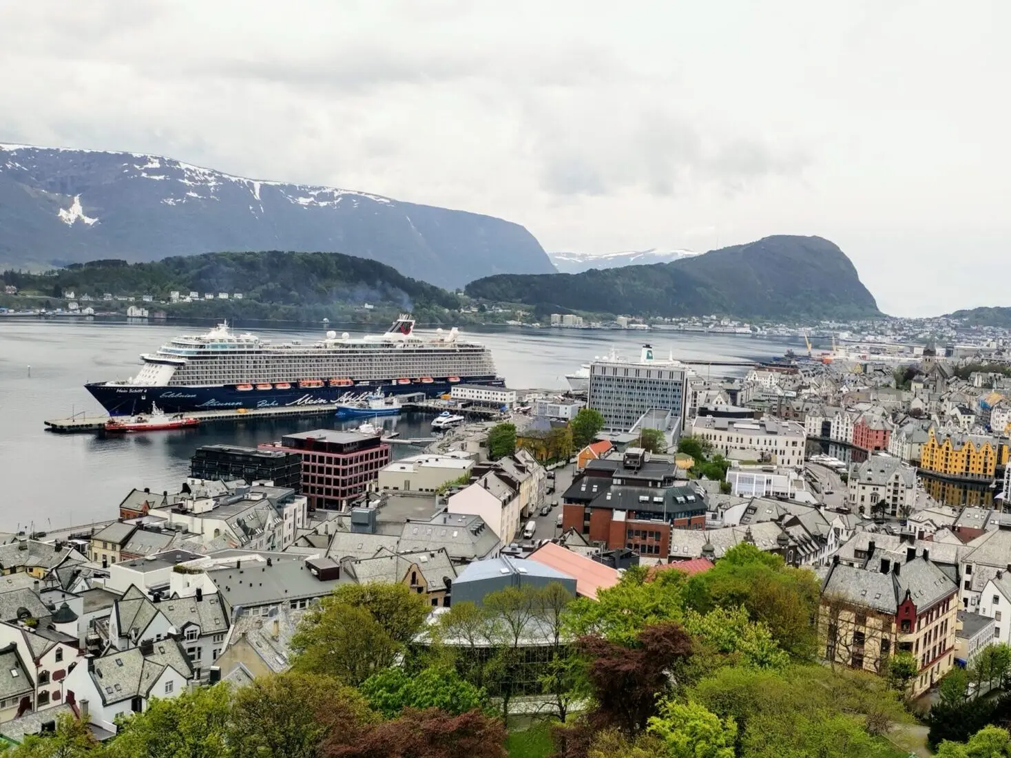 Blick auf Alesund und die Mein Schiff am Hafen