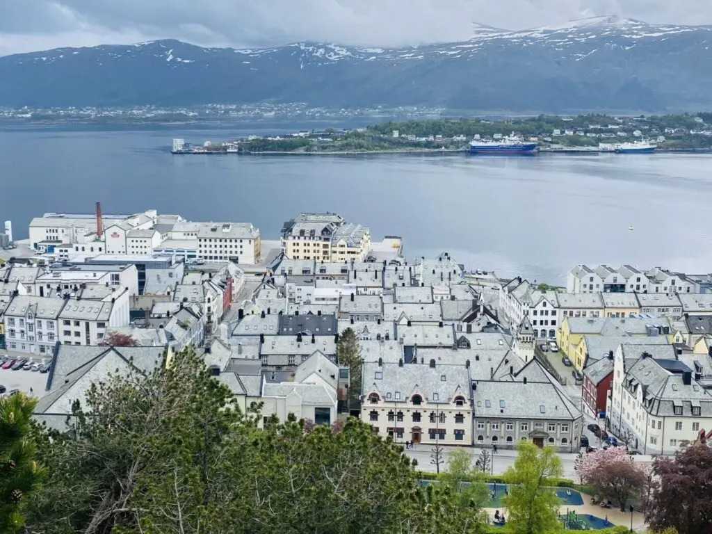 Blick auf die Stadt Alesund und den Fjord