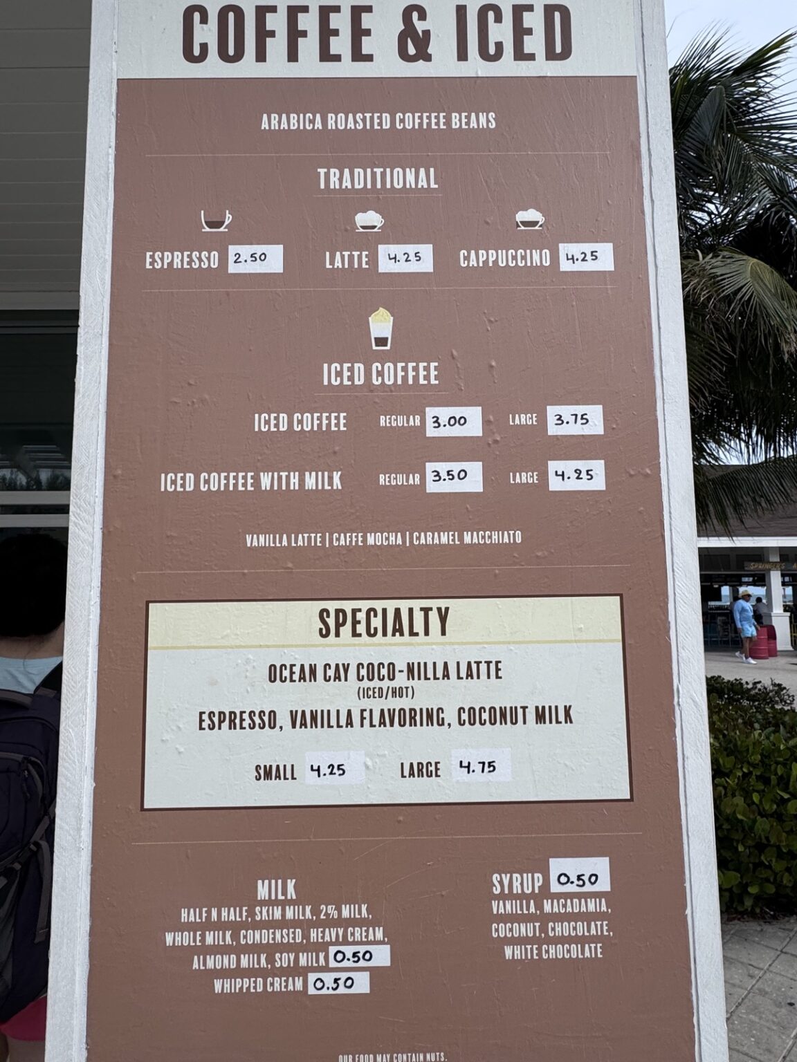 Preisliste Kaffee Ocean Cay