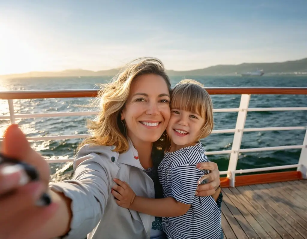 Frau mit Kind macht Selfi