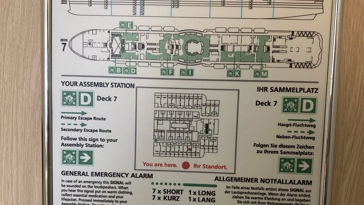 Plan Musterstation auf einen Kreuzfahrtschiff