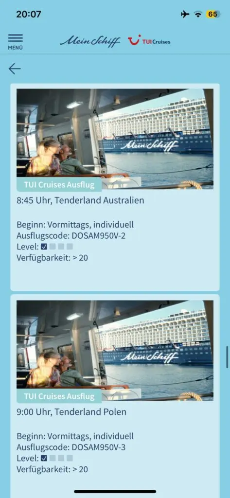 Beispiel Buchung Tenderzeiten