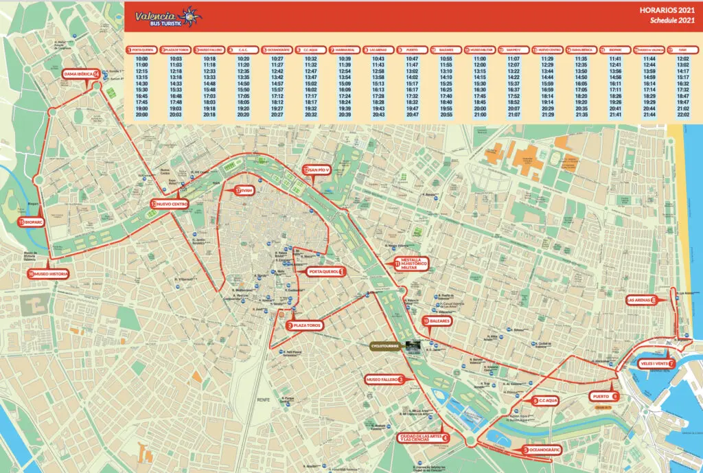 Hop On-Hop Off Bus Fahrplan Valencia