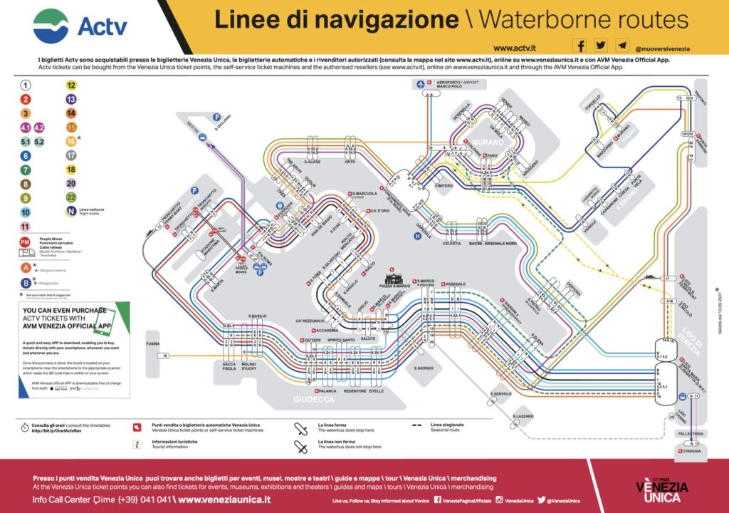Fahrplan Linien Vaporetto Wassertaxi in Venedig