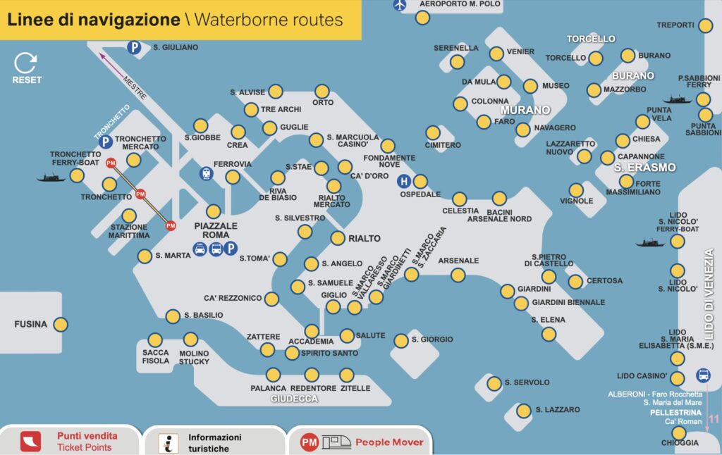 Fahrplan Linien Vaporetto Wassertaxi in Venedig