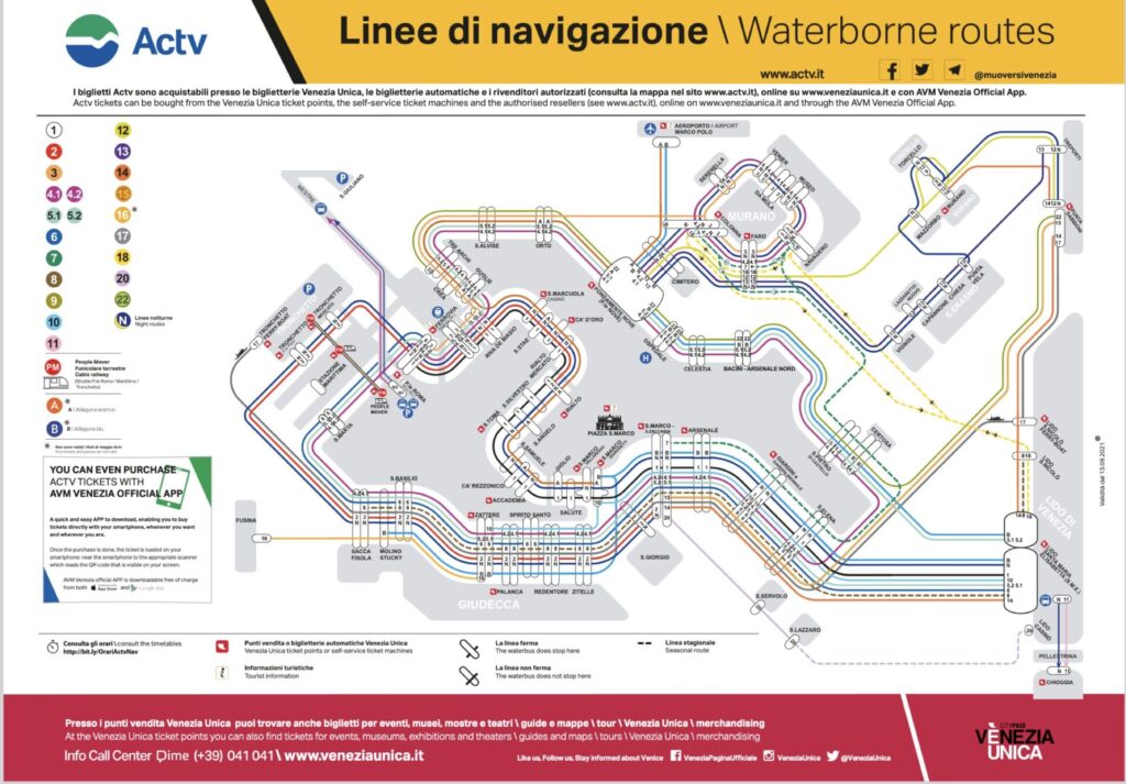Wassertaxi Routen in Venedig